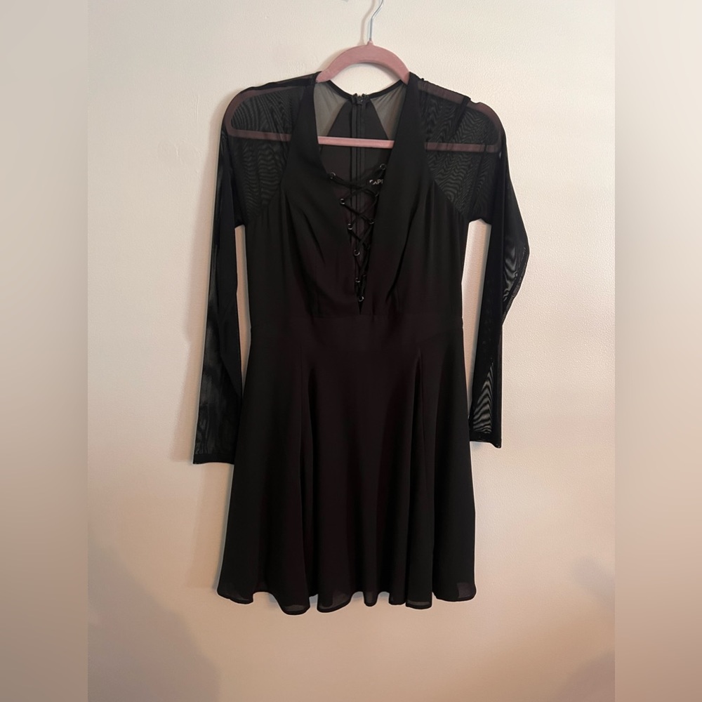 NWOT LBD 🖤 Size 4 Skater Dress with Lace Up detailing and Sheer sleeves